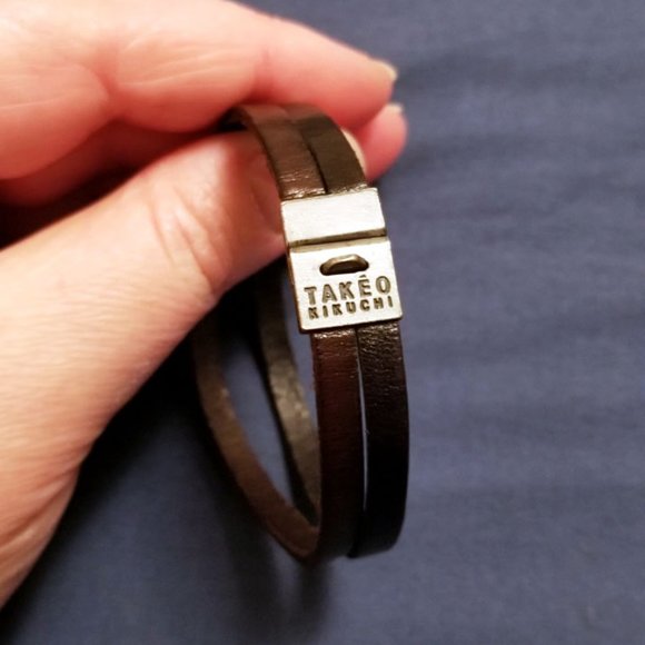 Vintage Takeo Kikuchi two tone black brown Japanese leather strap bracelet - Picture 1 of 3